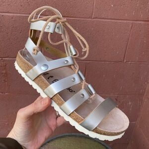 Birkenstock Papillio Cleo Frosted Metallic Silver Sandals Size 39